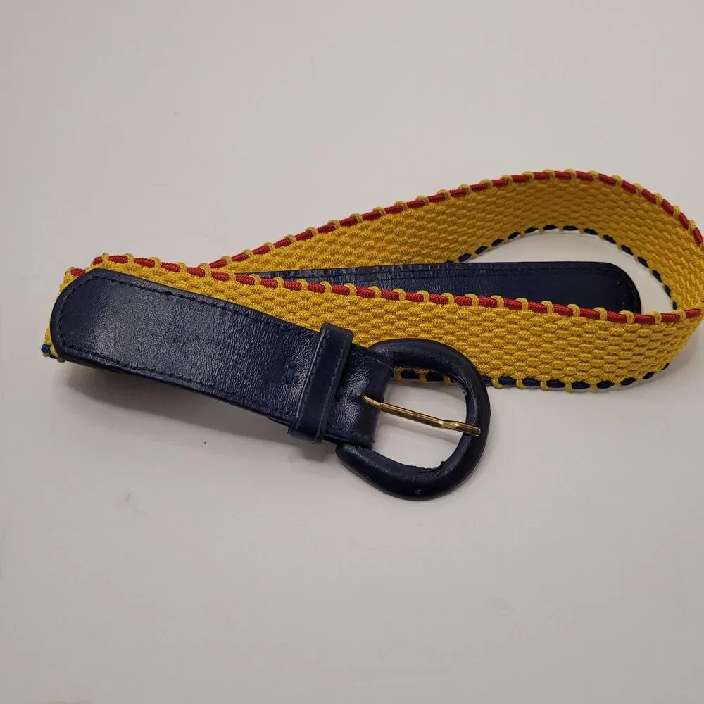 Vintage Womens Christian Dior Belt Yellow, Blue, Red Stretch Size M/L